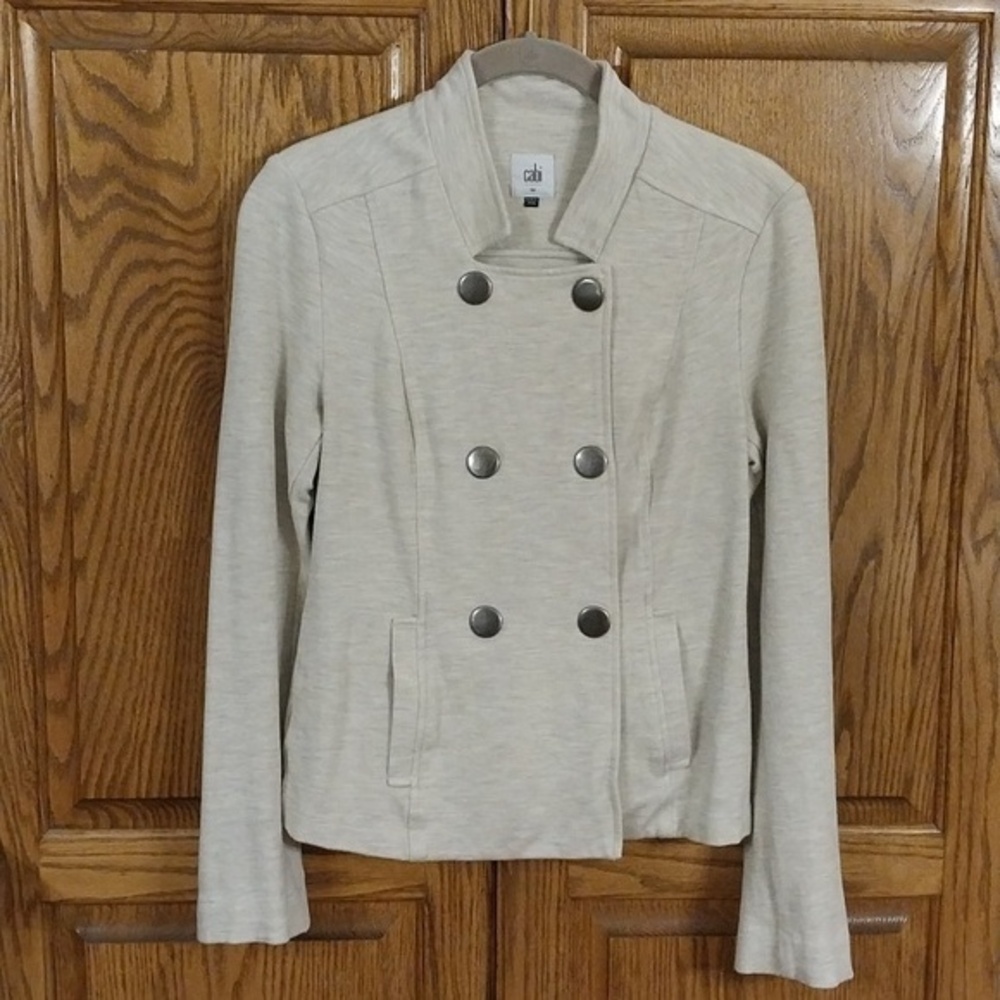 CAbi 3028 Charlie Women's Ponte Knit Military Style Blazer Jacket Size XS‎ Beige